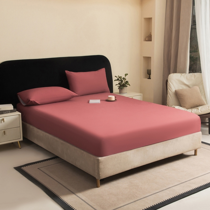 91家纺网 家纺一手货源 找家纺 三悦四季 2026新款纯色亲肤磨毛防水床笠跨境直播爆款床笠三件套外贸可定制任意尺寸 豆沙