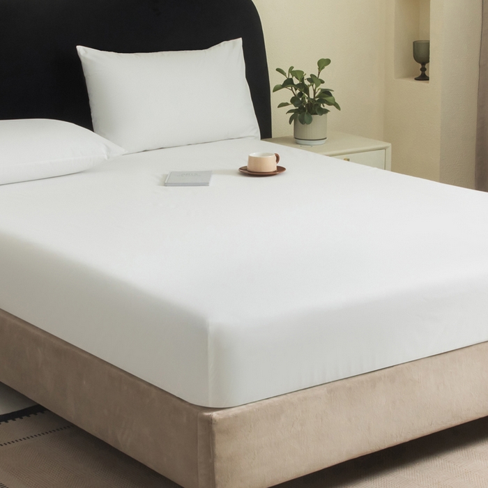 91家纺网 家纺一手货源 找家纺 三悦四季 2026新款纯色亲肤磨毛防水床笠跨境直播爆款床笠三件套外贸可定制任意尺寸 白色