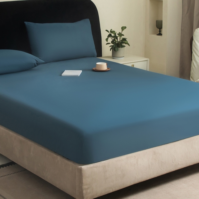 91家纺网 家纺一手货源 找家纺 三悦四季 2026新款纯色亲肤磨毛防水床笠跨境直播爆款床笠三件套外贸可定制任意尺寸 雾霾蓝