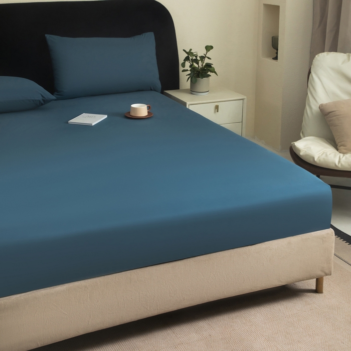 91家纺网 家纺一手货源 找家纺 三悦四季 2026新款纯色亲肤磨毛防水床笠跨境直播爆款床笠三件套外贸可定制任意尺寸 雾霾蓝