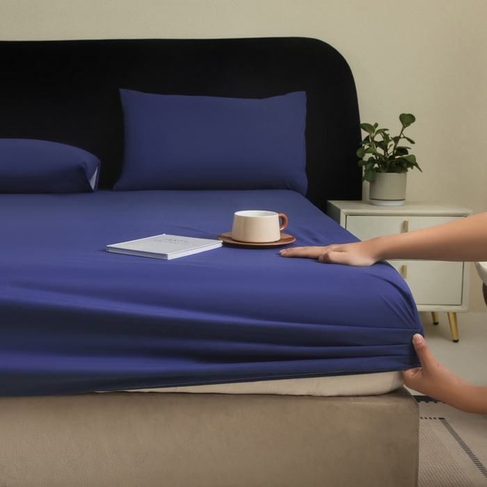 91家纺网 家纺一手货源 找家纺 三悦四季 2026新款纯色亲肤磨毛防水床笠跨境直播爆款床笠三件套外贸可定制任意尺寸 藏蓝