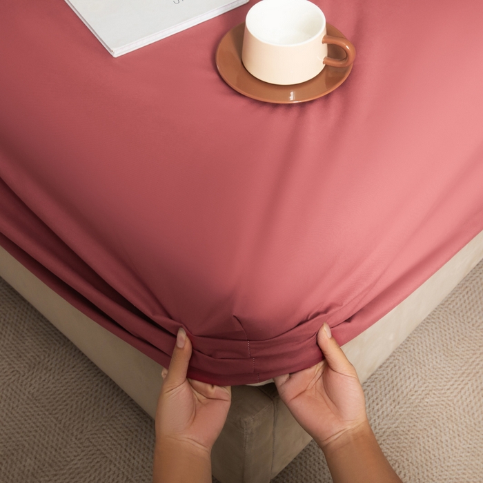 91家纺网 家纺一手货源 找家纺 三悦四季 2026新款纯色亲肤磨毛防水床笠跨境直播爆款床笠三件套外贸可定制任意尺寸 豆沙