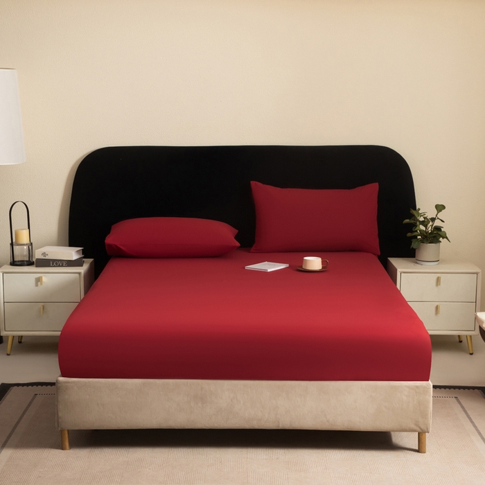 91家纺网 家纺一手货源 找家纺 三悦四季 2026新款纯色亲肤磨毛防水床笠跨境直播爆款床笠三件套外贸可定制任意尺寸 酒红