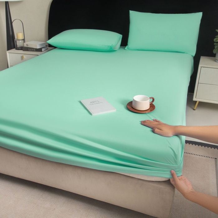 91家纺网 家纺一手货源 找家纺 三悦四季 2026新款纯色亲肤磨毛防水床笠跨境直播爆款床笠三件套外贸可定制任意尺寸 水绿