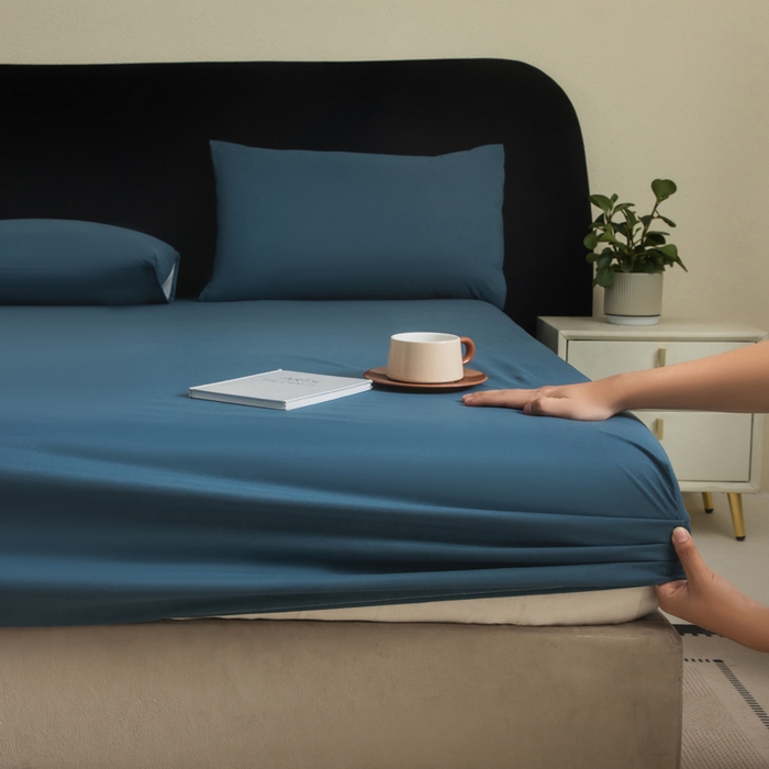 91家纺网 家纺一手货源 找家纺 三悦四季 2026新款纯色亲肤磨毛防水床笠跨境直播爆款床笠三件套外贸可定制任意尺寸 雾霾蓝