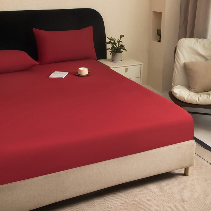 91家纺网 家纺一手货源 找家纺 三悦四季 2026新款纯色亲肤磨毛防水床笠跨境直播爆款床笠三件套外贸可定制任意尺寸 酒红