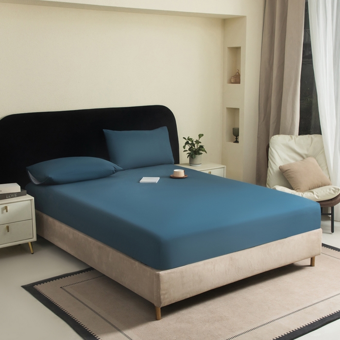 91家纺网 家纺一手货源 找家纺 三悦四季 2026新款纯色亲肤磨毛防水床笠跨境直播爆款床笠三件套外贸可定制任意尺寸 雾霾蓝