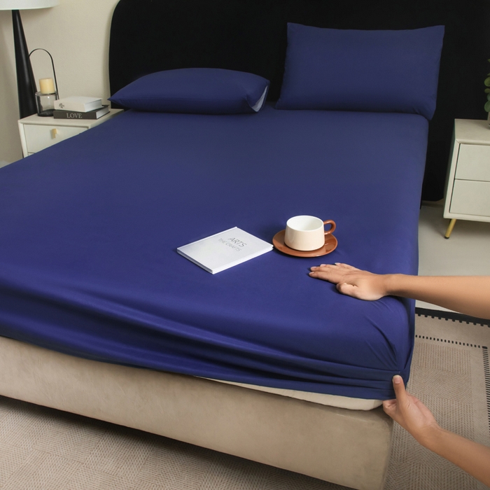 91家纺网 家纺一手货源 找家纺 三悦四季 2026新款纯色亲肤磨毛防水床笠跨境直播爆款床笠三件套外贸可定制任意尺寸 藏蓝