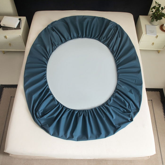 91家纺网 家纺一手货源 找家纺 三悦四季 2026新款纯色亲肤磨毛防水床笠跨境直播爆款床笠三件套外贸可定制任意尺寸 雾霾蓝