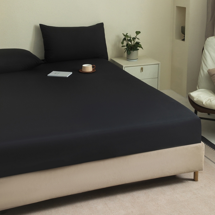 91家纺网 家纺一手货源 找家纺 三悦四季 2026新款纯色亲肤磨毛防水床笠跨境直播爆款床笠三件套外贸可定制任意尺寸 黑色