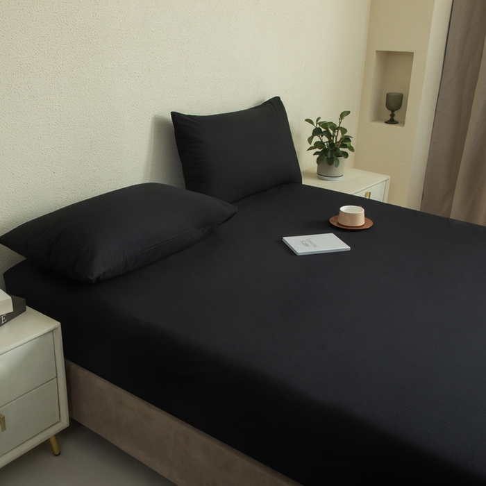 91家纺网 家纺一手货源 找家纺 三悦四季 2026新款纯色亲肤磨毛防水床笠跨境直播爆款床笠三件套外贸可定制任意尺寸 黑色