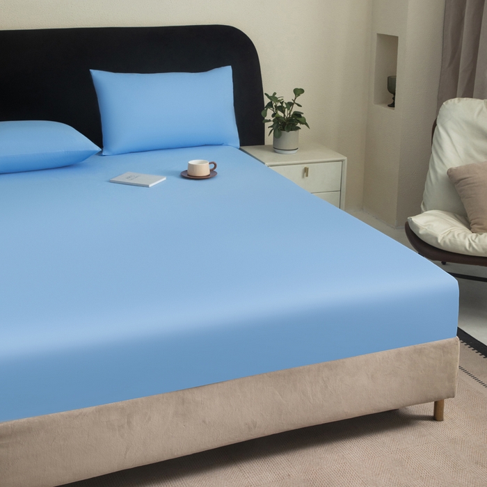 91家纺网 家纺一手货源 找家纺 三悦四季 2026新款纯色亲肤磨毛防水床笠跨境直播爆款床笠三件套外贸可定制任意尺寸 天蓝