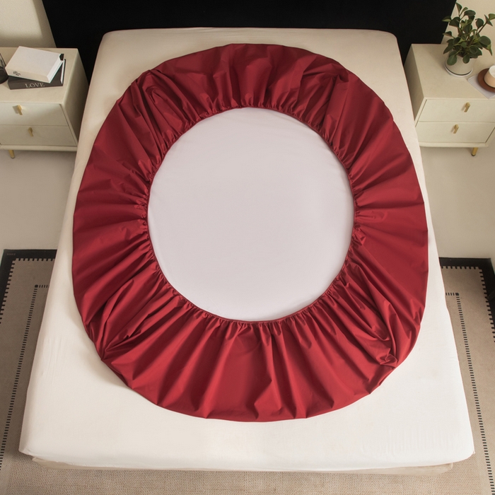 91家纺网 家纺一手货源 找家纺 三悦四季 2026新款纯色亲肤磨毛防水床笠跨境直播爆款床笠三件套外贸可定制任意尺寸 酒红