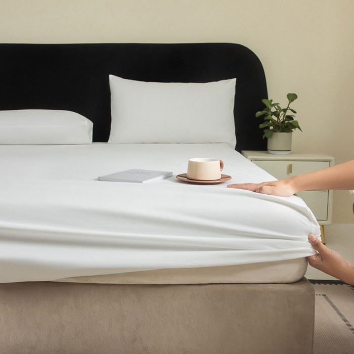 91家纺网 家纺一手货源 找家纺 三悦四季 2026新款纯色亲肤磨毛防水床笠跨境直播爆款床笠三件套外贸可定制任意尺寸 白色