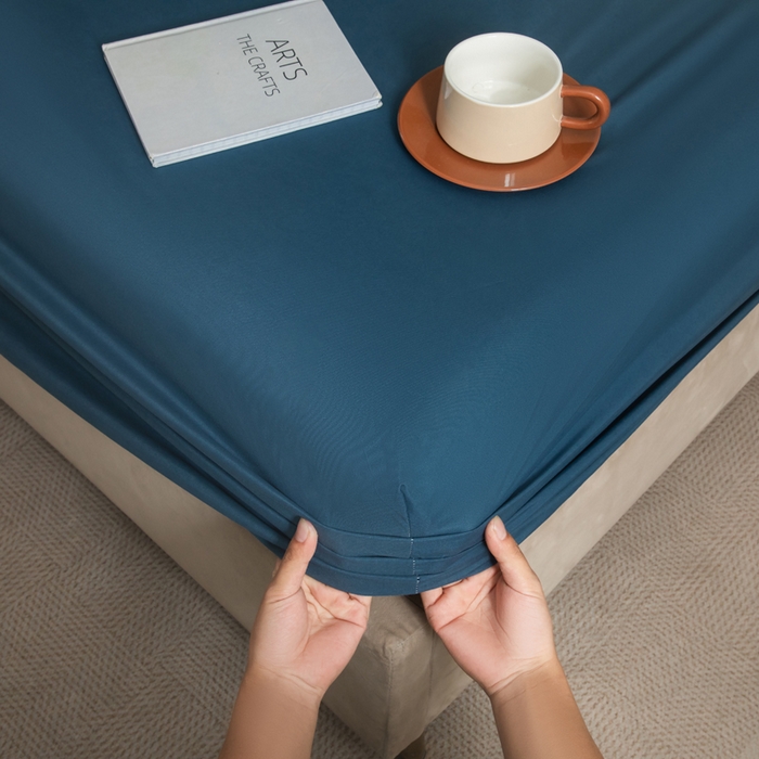 91家纺网 家纺一手货源 找家纺 三悦四季 2026新款纯色亲肤磨毛防水床笠跨境直播爆款床笠三件套外贸可定制任意尺寸 雾霾蓝