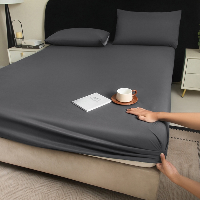 91家纺网 家纺一手货源 找家纺 三悦四季 2026新款纯色亲肤磨毛防水床笠跨境直播爆款床笠三件套外贸可定制任意尺寸 深灰