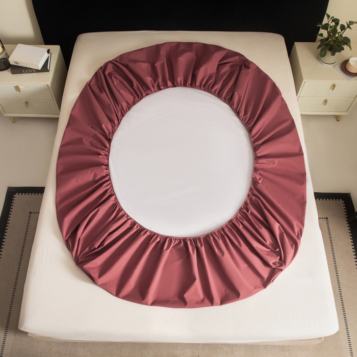 91家纺网 家纺一手货源 找家纺 三悦四季 2026新款纯色亲肤磨毛防水床笠跨境直播爆款床笠三件套外贸可定制任意尺寸 豆沙