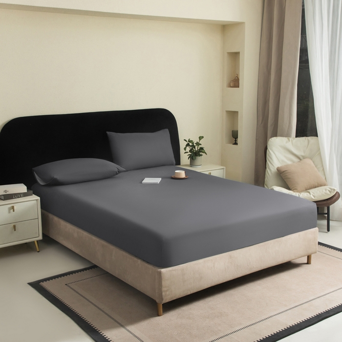 91家纺网 家纺一手货源 找家纺 三悦四季 2026新款纯色亲肤磨毛防水床笠跨境直播爆款床笠三件套外贸可定制任意尺寸 深灰