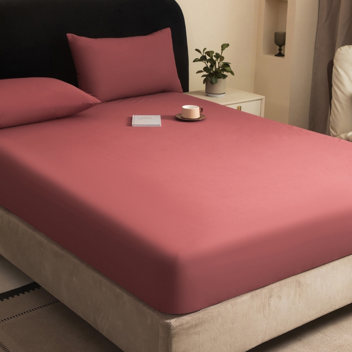 91家纺网 家纺一手货源 找家纺 三悦四季 2026新款纯色亲肤磨毛防水床笠跨境直播爆款床笠三件套外贸可定制任意尺寸 豆沙