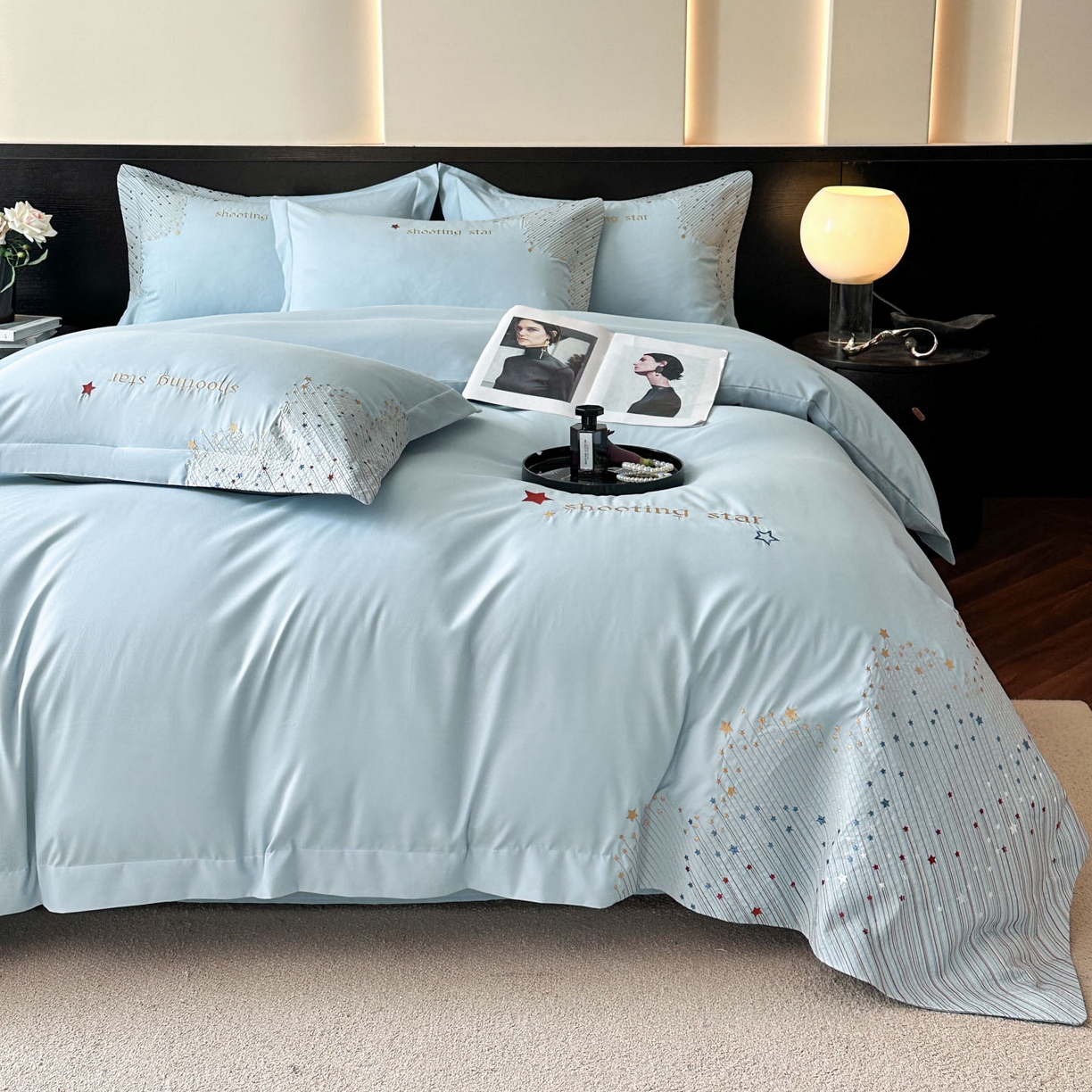 91家纺网 家纺一手货源 找家纺 苏源家居 2026新款轻奢风刺绣亲肤棉磨毛四件套 璀璨-天空蓝