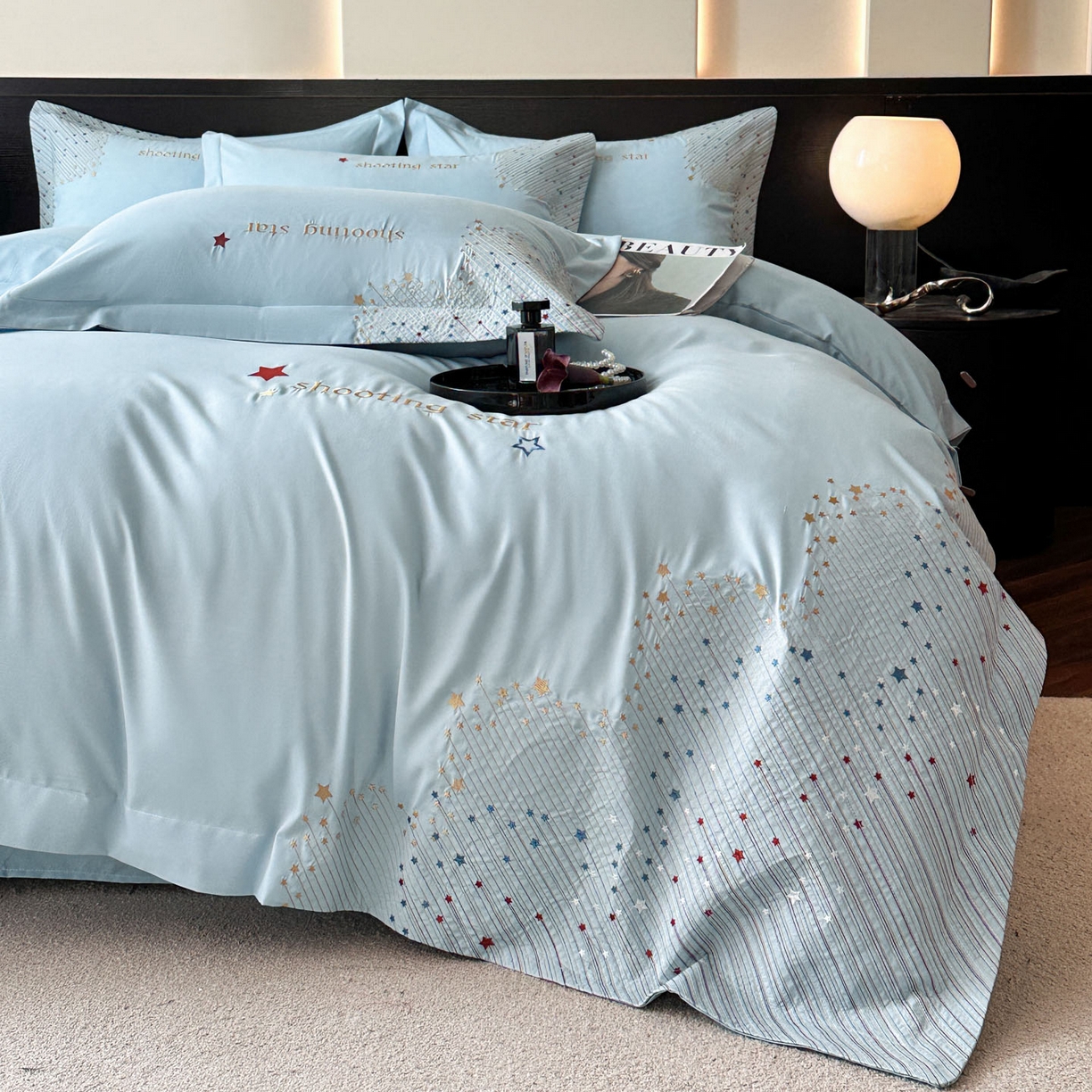 91家纺网 家纺一手货源 找家纺 苏源家居 2026新款轻奢风刺绣亲肤棉磨毛四件套 璀璨-天空蓝