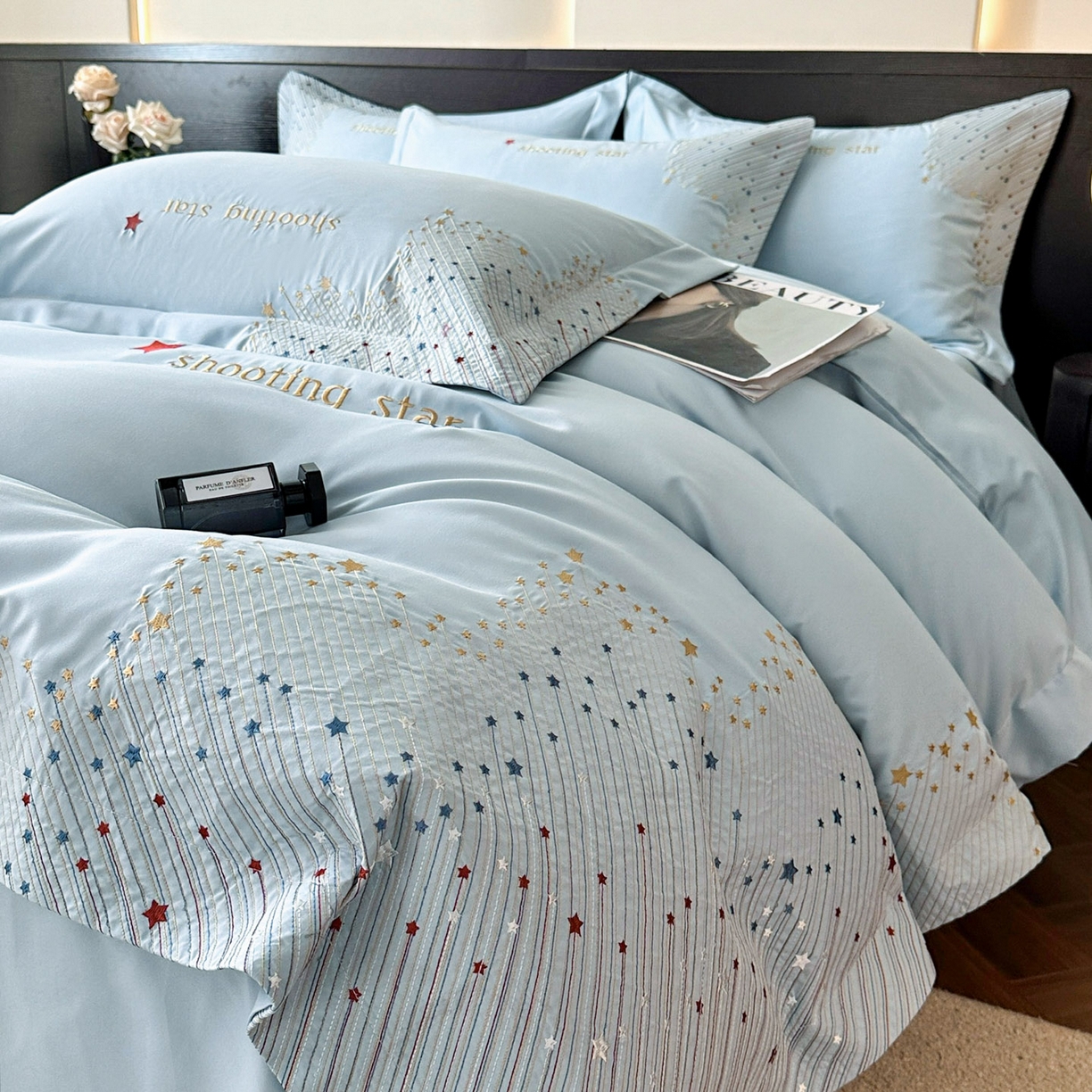 91家纺网 家纺一手货源 找家纺 苏源家居 2026新款轻奢风刺绣亲肤棉磨毛四件套 璀璨-天空蓝