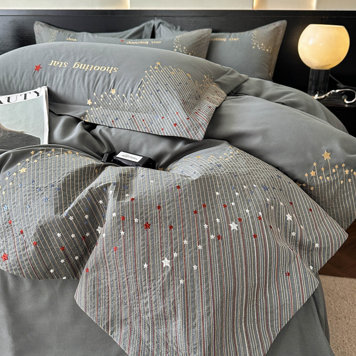 苏源家居 2026新款轻奢风刺绣亲肤棉磨毛四件套 璀璨-高级灰