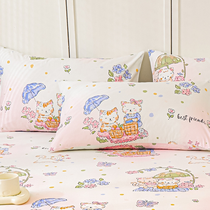 金鑫汇家纺 2026春夏新款全棉纯棉印花单枕套 枕套单件 喵喵日记