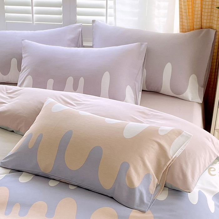 91家纺网 家纺一手货源 找家纺 金鑫汇家纺 2026春夏新款全棉纯棉印花单枕套 枕套单件 奶油粉