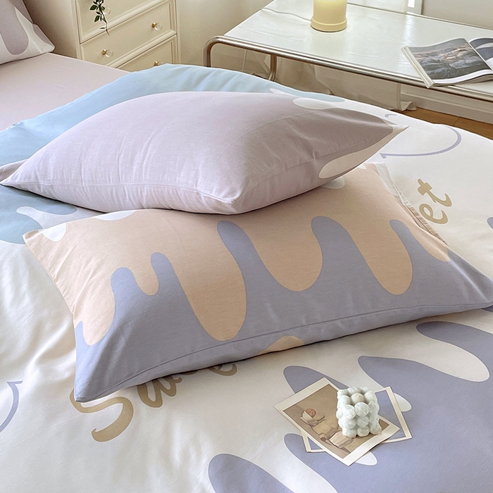 91家纺网 家纺一手货源 找家纺 金鑫汇家纺 2026春夏新款全棉纯棉印花单枕套 枕套单件 奶油粉