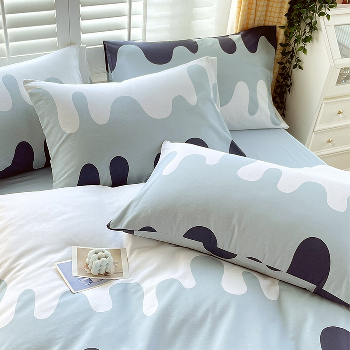 91家纺网 家纺一手货源 找家纺 金鑫汇家纺 2026春夏新款全棉纯棉印花单枕套 枕套单件 奶油蓝