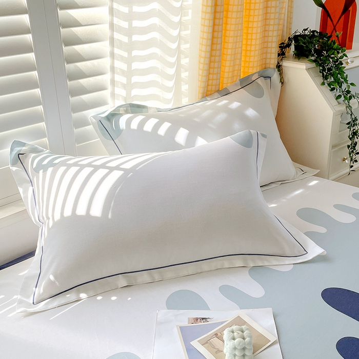 91家纺网 家纺一手货源 找家纺 金鑫汇家纺 2026春夏新款全棉纯棉印花单枕套 枕套单件 奶油蓝