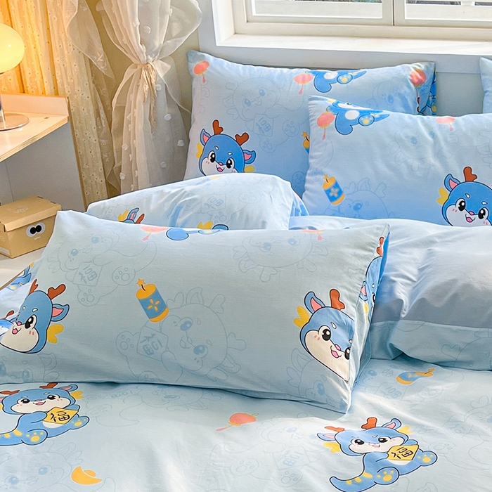 91家纺网 家纺一手货源 找家纺 金鑫汇家纺 2026春夏新款全棉纯棉印花单枕套 枕套单件 瑞龙送福