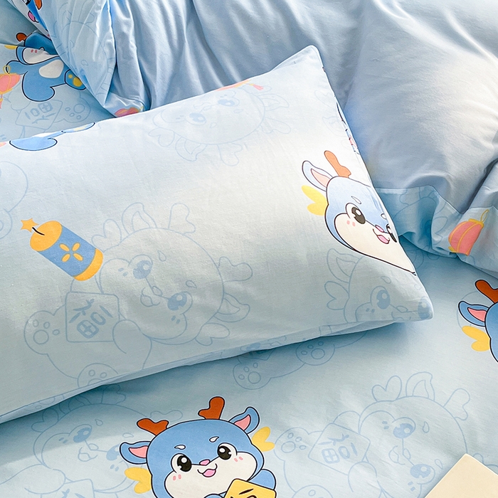 91家纺网 家纺一手货源 找家纺 金鑫汇家纺 2026春夏新款全棉纯棉印花单枕套 枕套单件 瑞龙送福