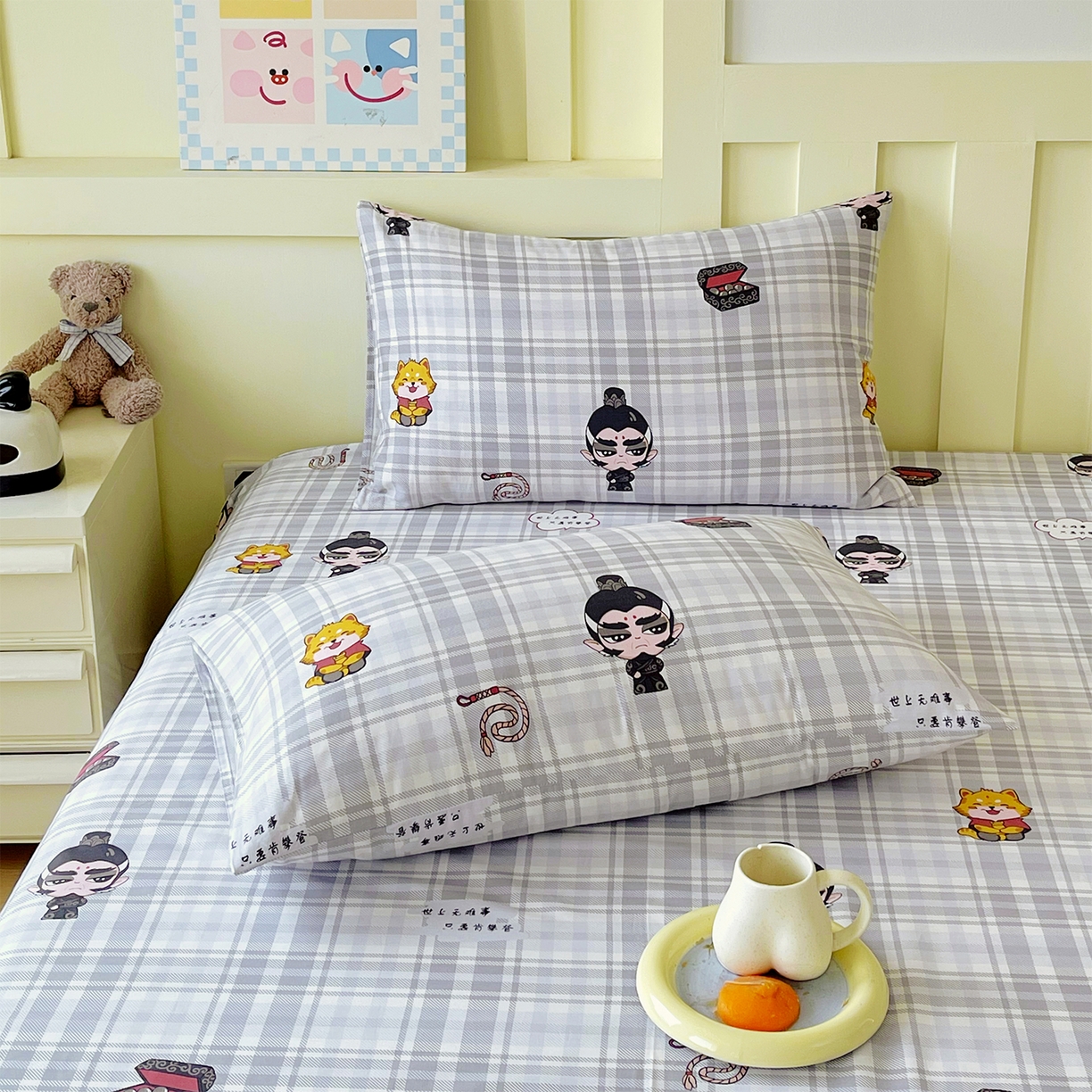 91家纺网 家纺一手货源 找家纺 金鑫汇家纺 2026春夏新款全棉纯棉印花单枕套 枕套单件 无畏申公豹·灰