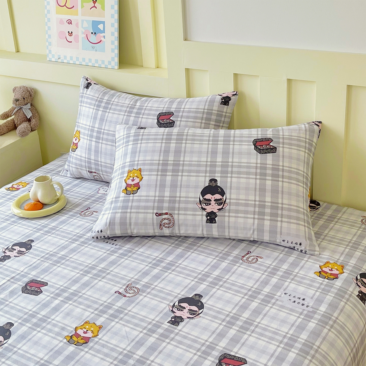 91家纺网 家纺一手货源 找家纺 金鑫汇家纺 2026春夏新款全棉纯棉印花单枕套 枕套单件 无畏申公豹·灰