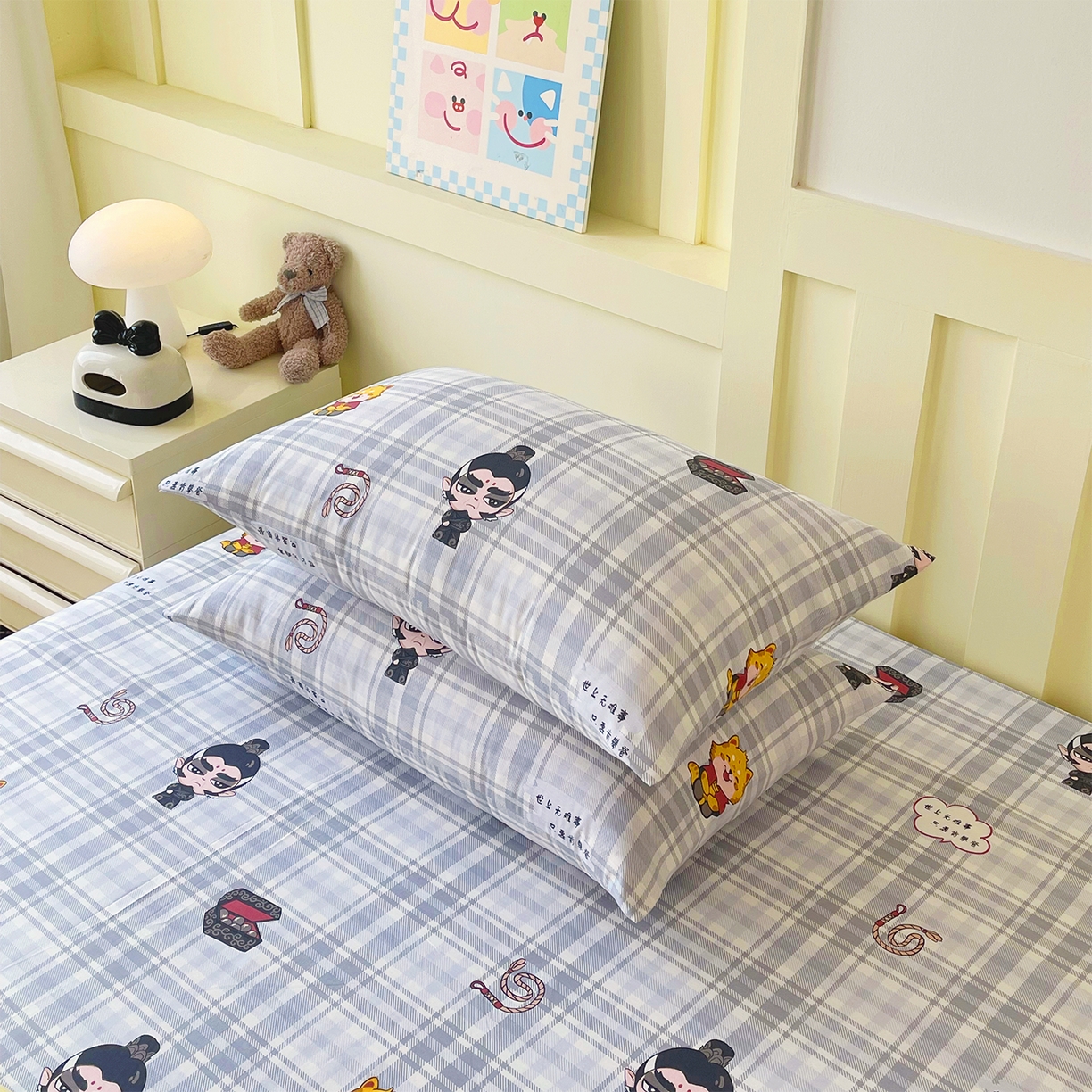 91家纺网 家纺一手货源 找家纺 金鑫汇家纺 2026春夏新款全棉纯棉印花单枕套 枕套单件 无畏申公豹·灰