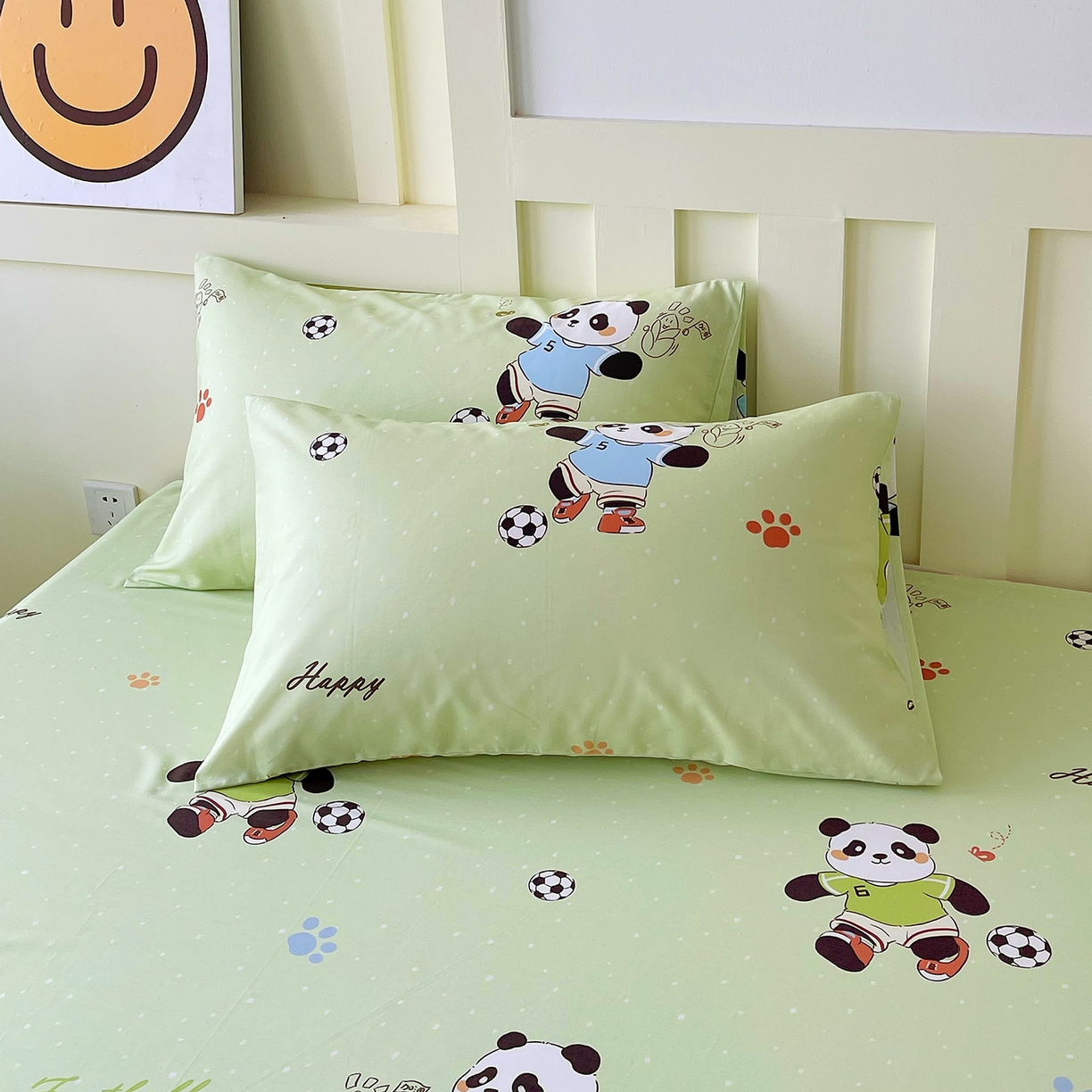 金鑫汇家纺 2026春夏新款全棉纯棉印花单枕套 枕套单件 足球争霸赛绿