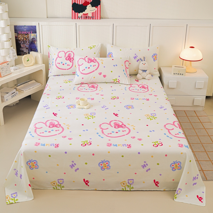 91家纺网 家纺一手货源 找家纺 金鑫汇家纺 2026新款13070全棉单品套件系列-成人床A版单床单 奇趣小兔