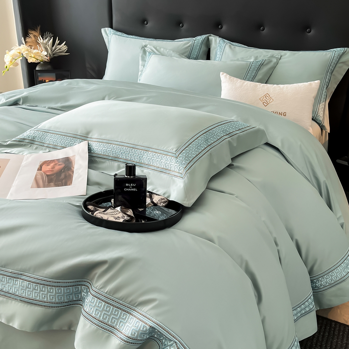 91家纺网 家纺一手货源 找家纺 置顶家纺 2025新款简希亲肤重工刺绣系列四件套 简希-樊星蓝