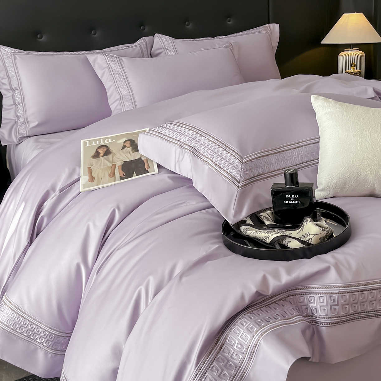 91家纺网 家纺一手货源 找家纺 置顶家纺 2025新款简希亲肤重工刺绣系列四件套 简希-香芋紫