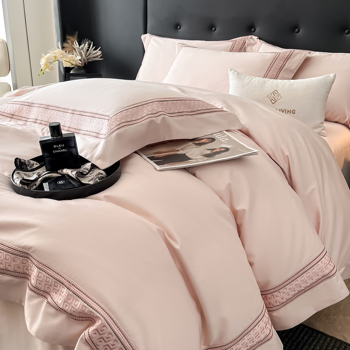 91家纺网 家纺一手货源 找家纺 置顶家纺 2025新款简希亲肤重工刺绣系列四件套 简希-粉