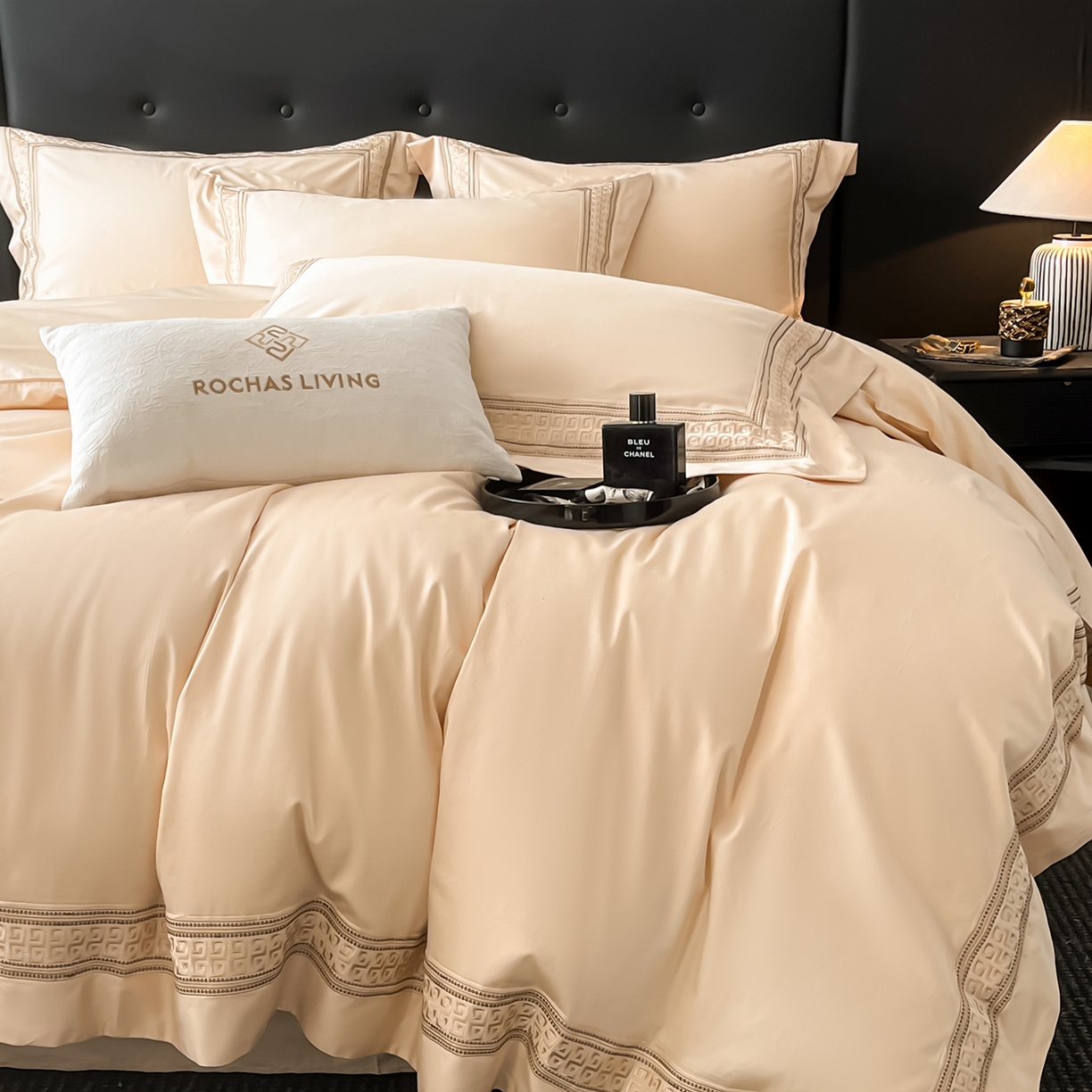 91家纺网 家纺一手货源 找家纺 置顶家纺 2025新款简希亲肤重工刺绣系列四件套 简希-浅香槟