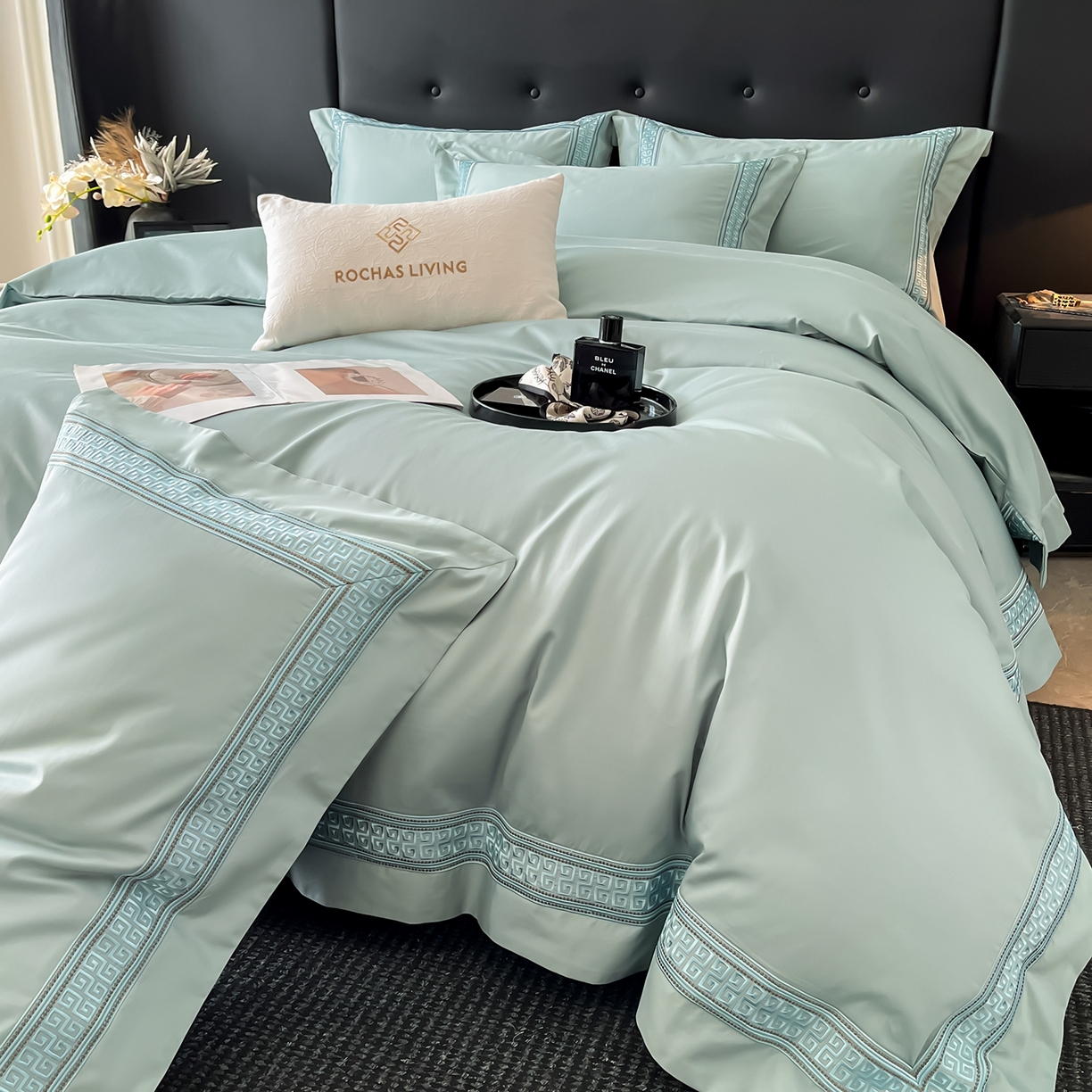 91家纺网 家纺一手货源 找家纺 置顶家纺 2025新款简希亲肤重工刺绣系列四件套 简希-樊星蓝