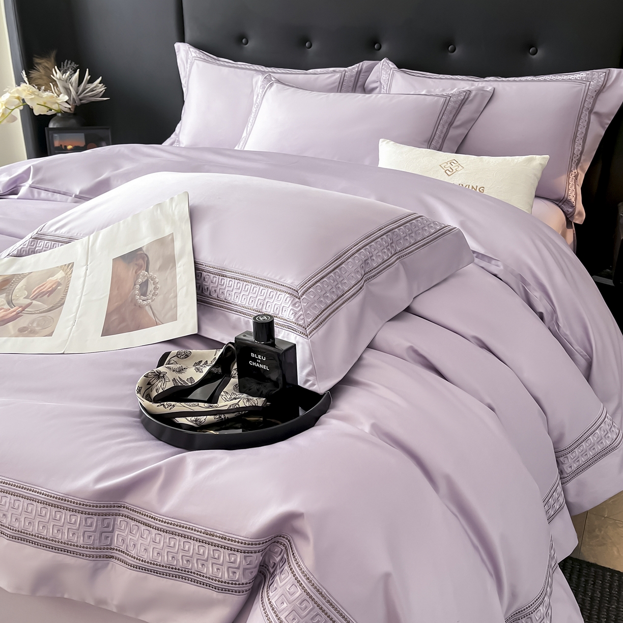 91家纺网 家纺一手货源 找家纺 置顶家纺 2025新款简希亲肤重工刺绣系列四件套 简希-香芋紫