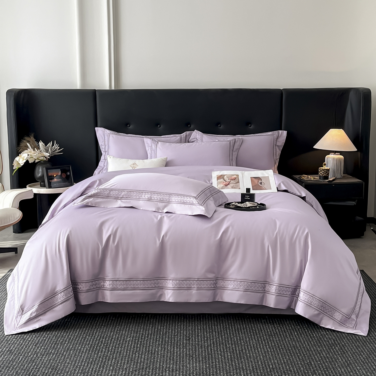 置顶家纺 2025新款简希亲肤重工刺绣系列四件套 简希-香芋紫