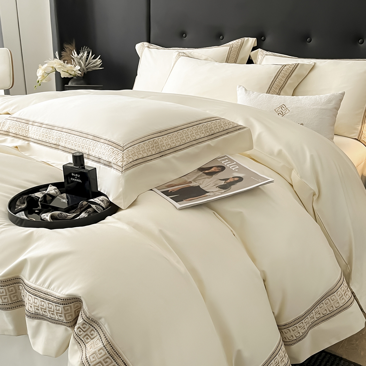 91家纺网 家纺一手货源 找家纺 置顶家纺 2025新款简希亲肤重工刺绣系列四件套 简希-奶昔白