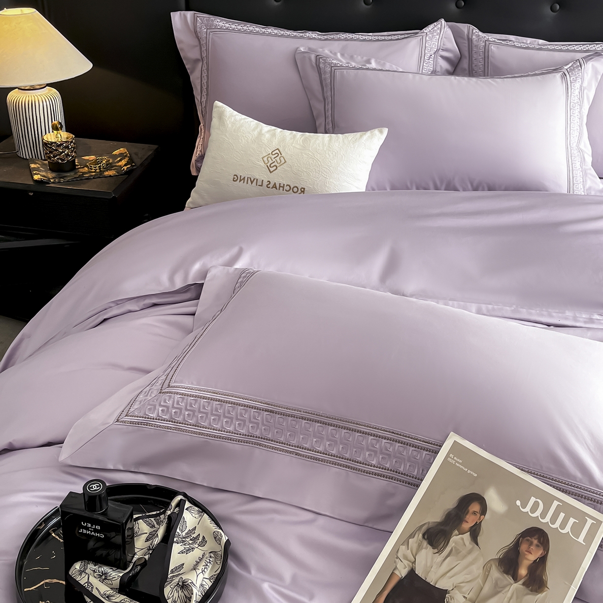 91家纺网 家纺一手货源 找家纺 置顶家纺 2025新款简希亲肤重工刺绣系列四件套 简希-香芋紫