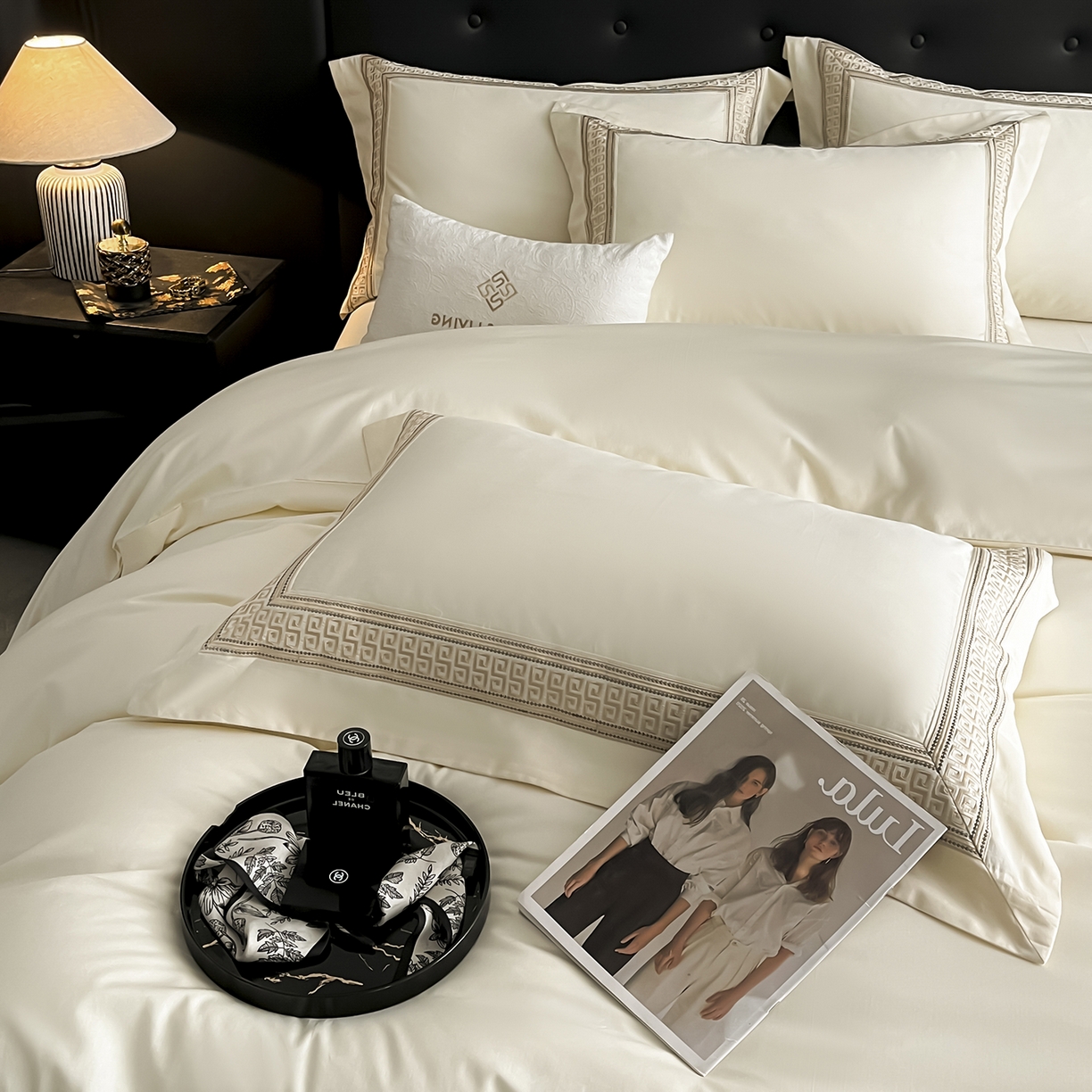 91家纺网 家纺一手货源 找家纺 置顶家纺 2025新款简希亲肤重工刺绣系列四件套 简希-奶昔白