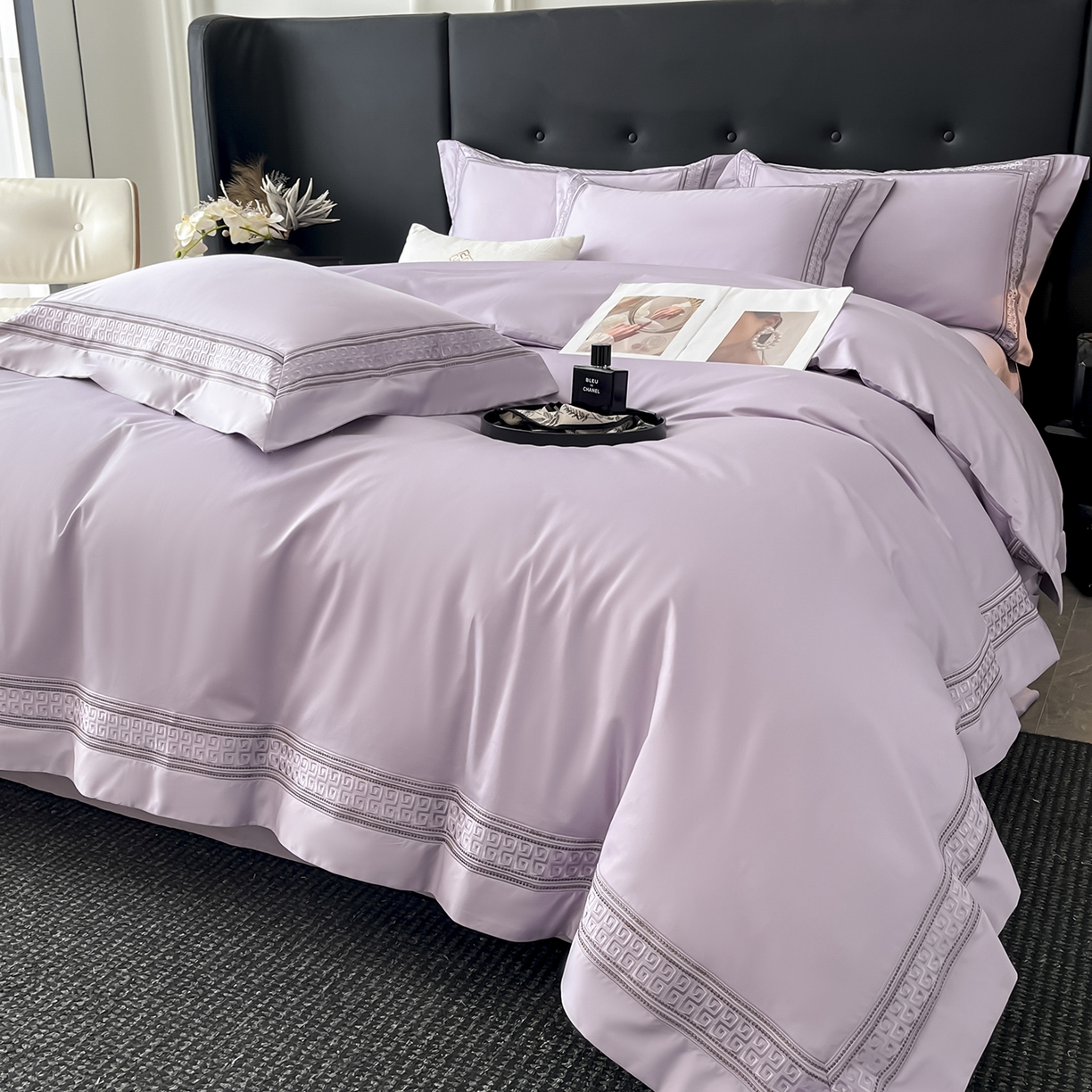 91家纺网 家纺一手货源 找家纺 置顶家纺 2025新款简希亲肤重工刺绣系列四件套 简希-香芋紫